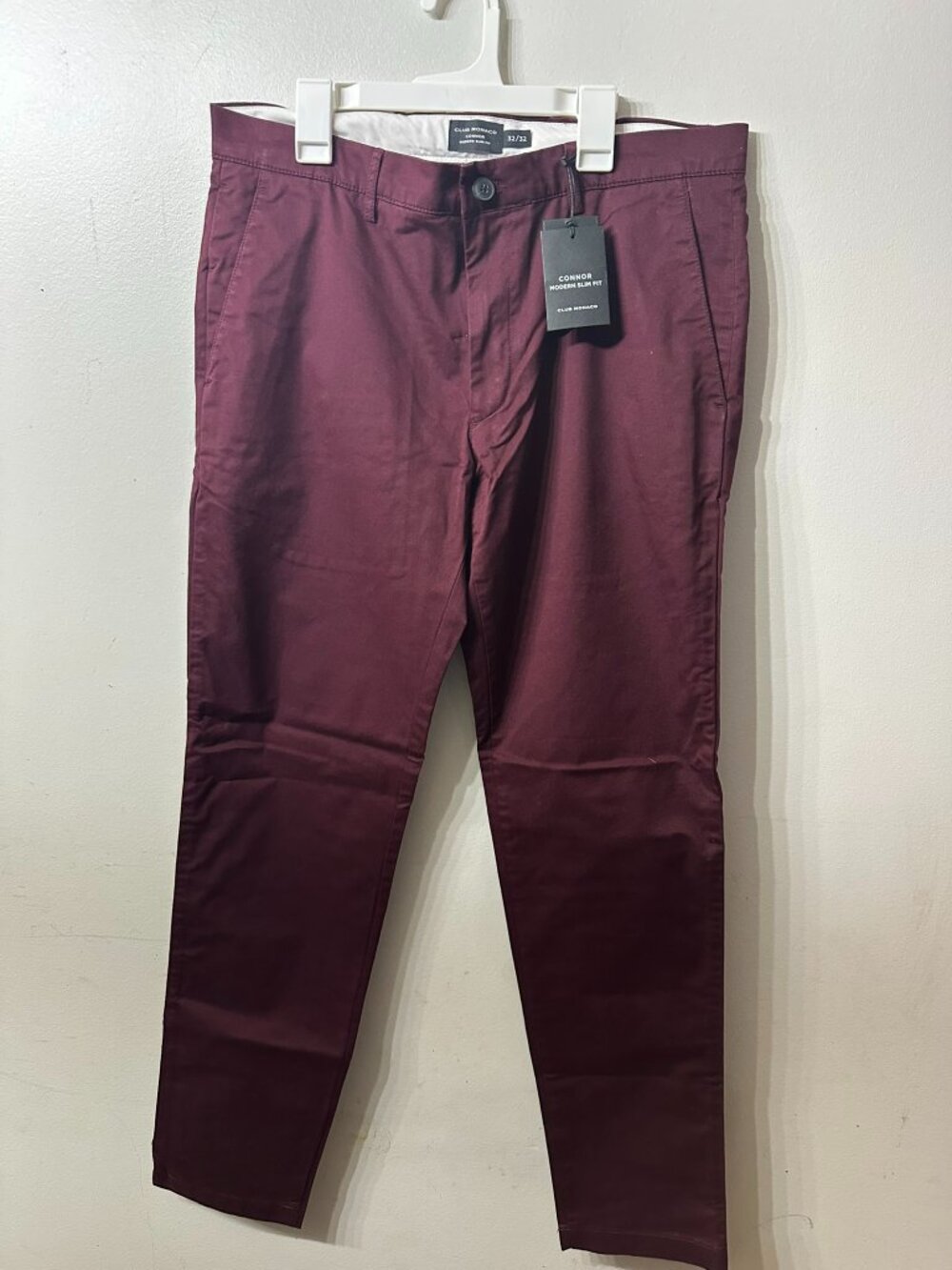 NWT Club Monaco Connor Chino Burgundy Modern Slim Fit Pants 32x32